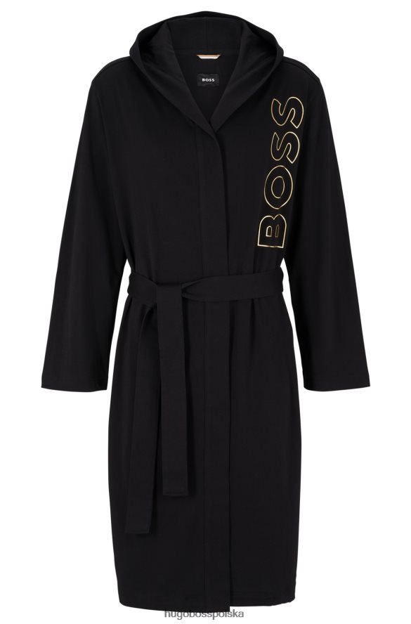 Hugo Boss czarny szlafrok z bawełnianego jerseyu z obrysowym logo hugo czarny R0X0H62033