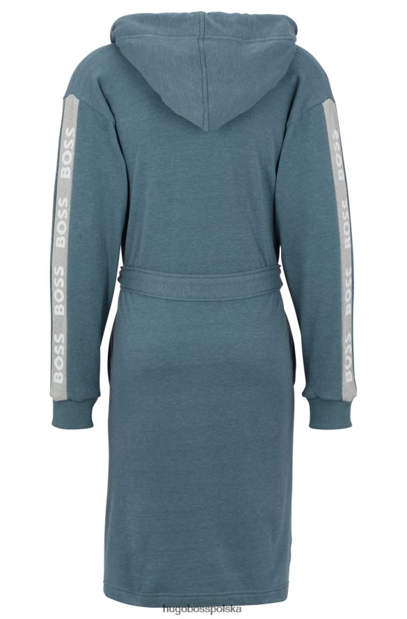 Hugo Boss melanżowy szlafrok z kapturem i logo na rękawach hugo ciemnoniebieski ciemny niebieski R0X0H64529