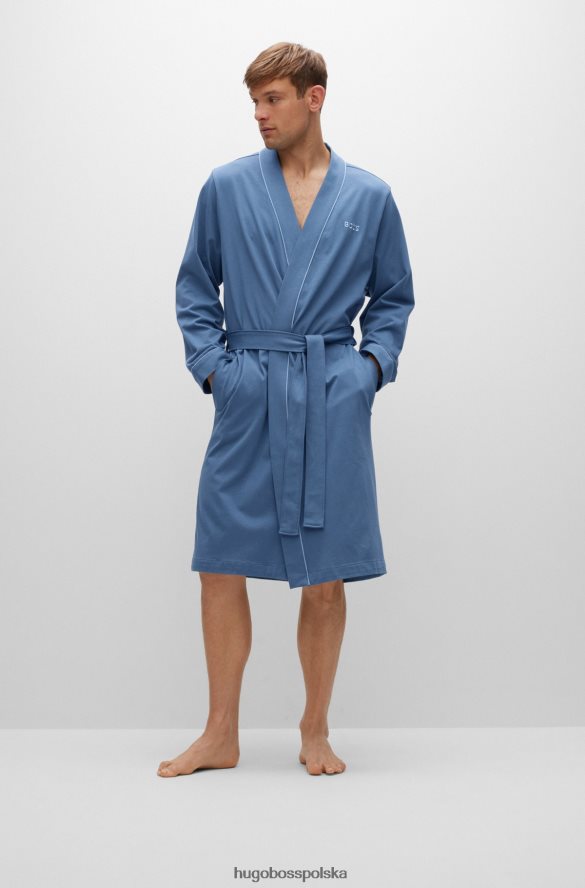 Hugo Boss niebieski szlafrok z bawełnianego jerseyu z haftowanym logo hugo niebieski R0X0H64552