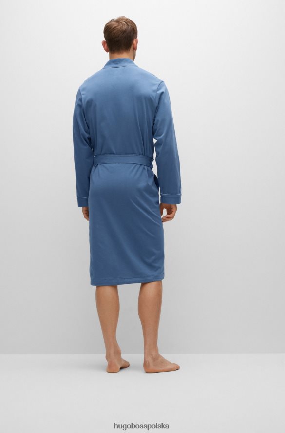 Hugo Boss niebieski szlafrok z bawełnianego jerseyu z haftowanym logo hugo niebieski R0X0H64552