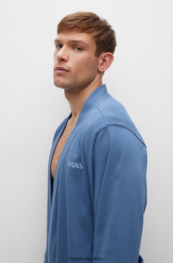Hugo Boss niebieski szlafrok z bawełnianego jerseyu z haftowanym logo hugo niebieski R0X0H64552